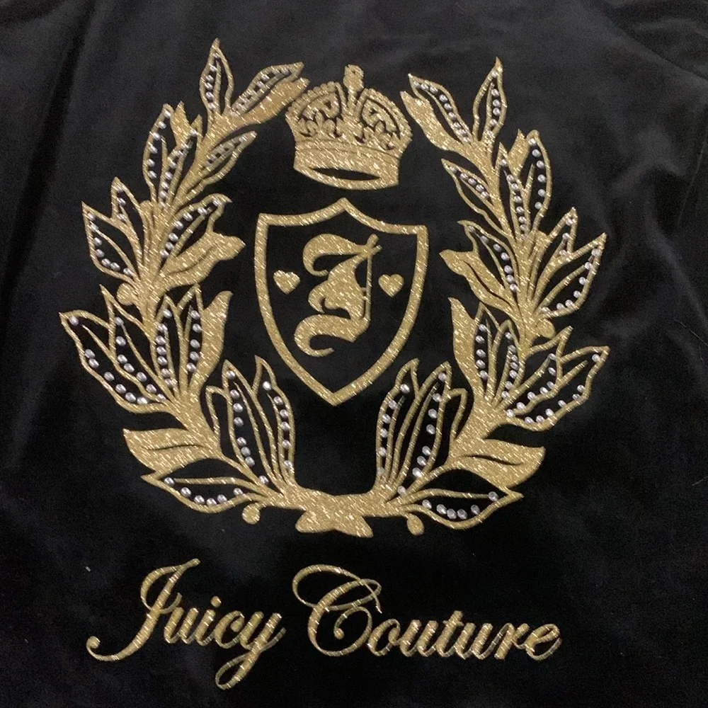 Juicy Couture Zip Front hoodie NWOT Size Large Gold sparkle Crystal Studs Black - Picture 2 of 9